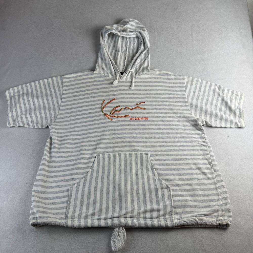 Vintage Karl Kani Jeans Short Sleeve Hoodie Grey White Striped Mens One Size